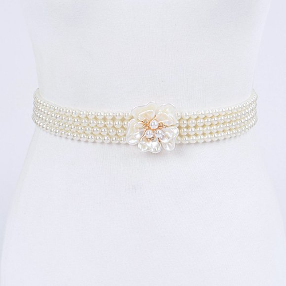 BNWT Pearl Flower Classy Stretch Elastic Belt Bridal Belt - Picture 1 of 4